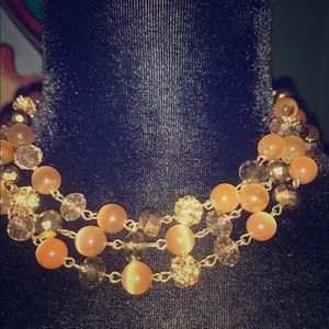 Vtg Monet Gold Tone, Amber, Filigree And AB Choker